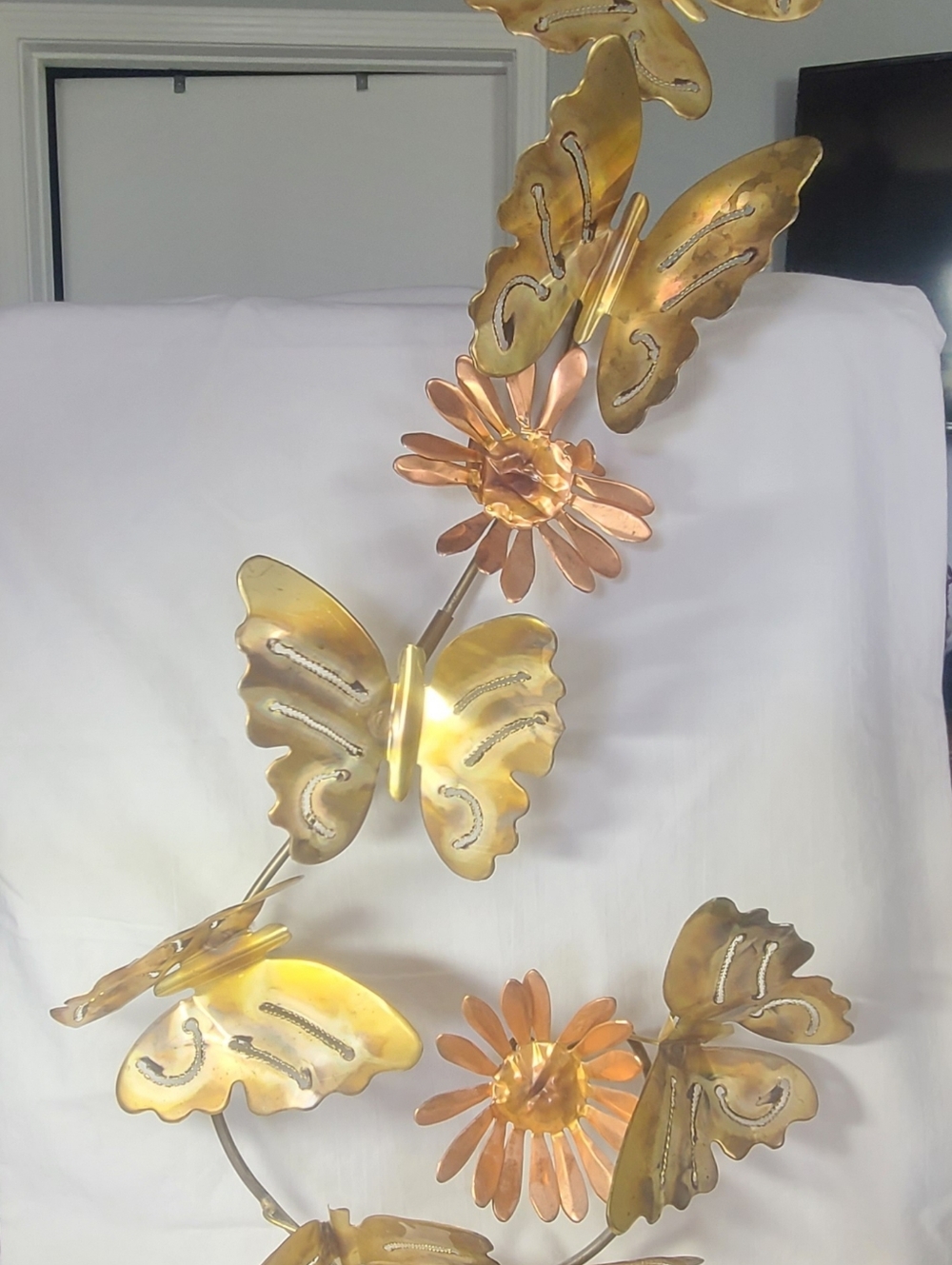 Vtg Brass Gold Tone Wall Art Hanging Butterflies & Copper Flowers Home Interiors